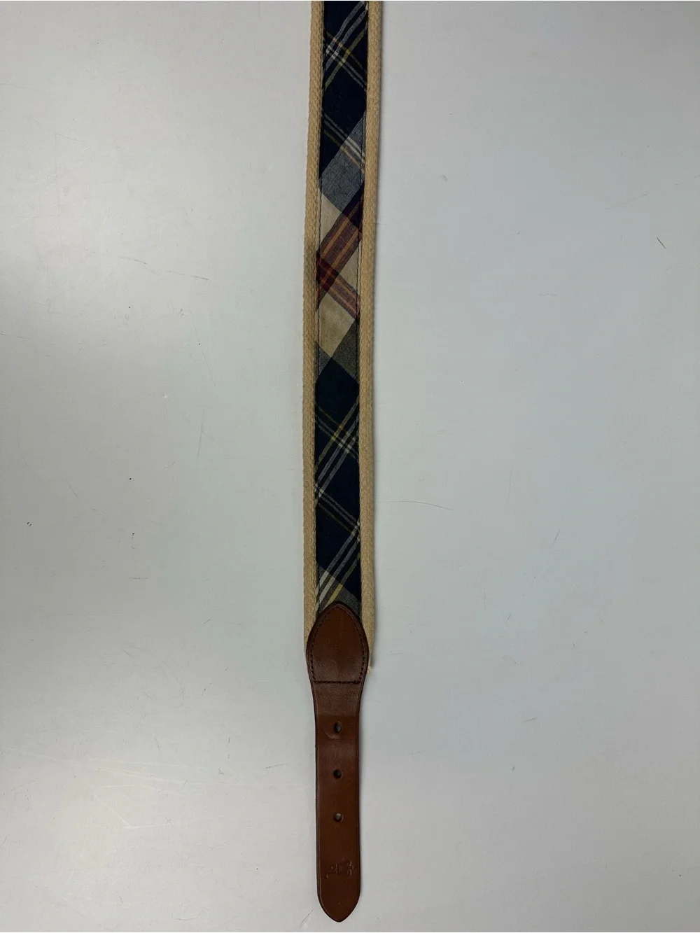 Polo by Ralph Lauren Navy Plaid Canvas Belt with Tan Trim